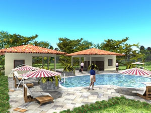 The community has a clubhouse and pool as well as other communal features. 